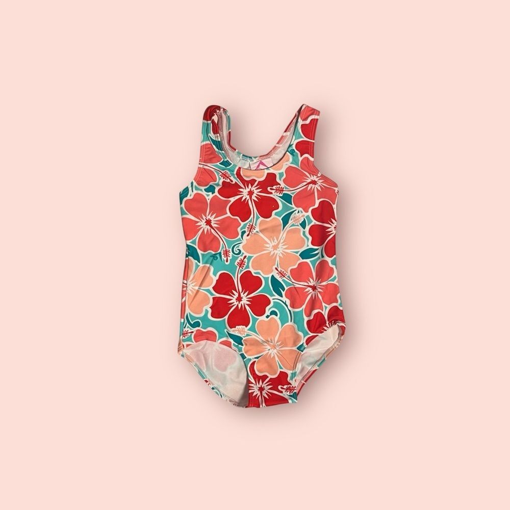 NWT Kanu Surf Girls Pink Hibiscus Swimsuit One Piece Sz 4T / 4